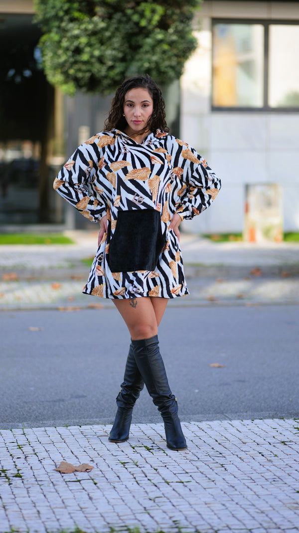 Vestido Reversível Preto/Branco Zebra