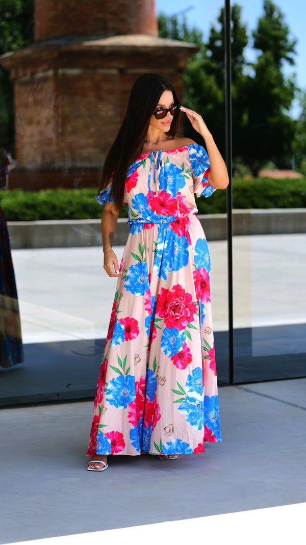 Vestido New Flower Pink Blue